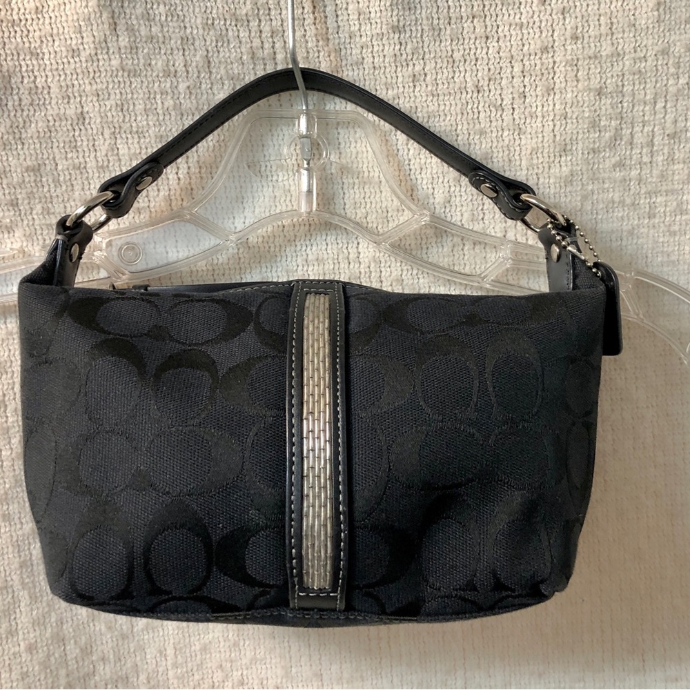 Vintage Y2K Coach Signature C Mini Hobo Shoulder Bag Black Beaded Stripe